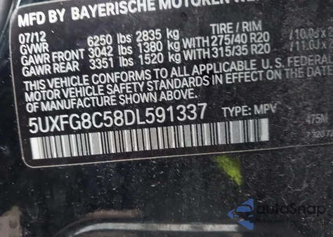 2013 BMW X6 xDrive50I из США, поврежденный, VIN 5UXFG8C58DL591337